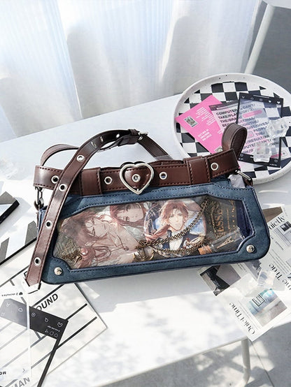 Dark Brown Ita Bag with Chain and Heart Charm