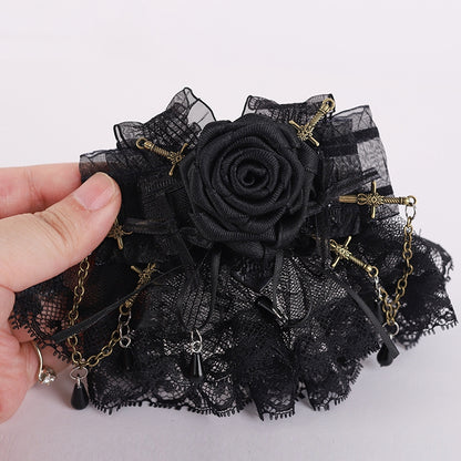 Gothic Swords and Bowknots Black Rosette Lace Hairclips