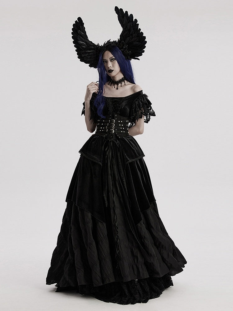 Black Goth Faux Feather Wing Headwear