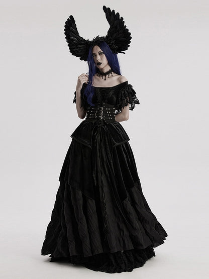 Black Goth Faux Feather Wing Headwear