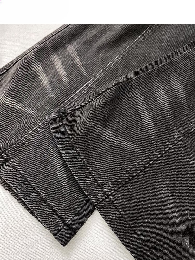 Millard Fashion Vintage Black Wasteland Punk Distressed Design Flared Jeans with Cargo Pockets