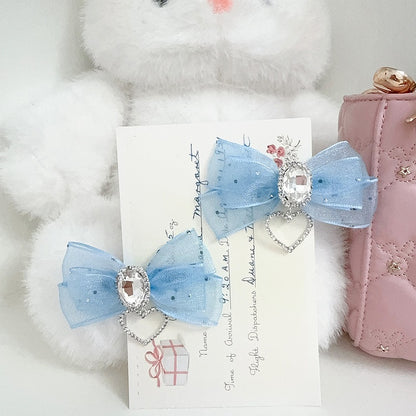 5-Colors Jirai Kei Lolita Twin Tails Bow Hairclips with Rhinestone Decor