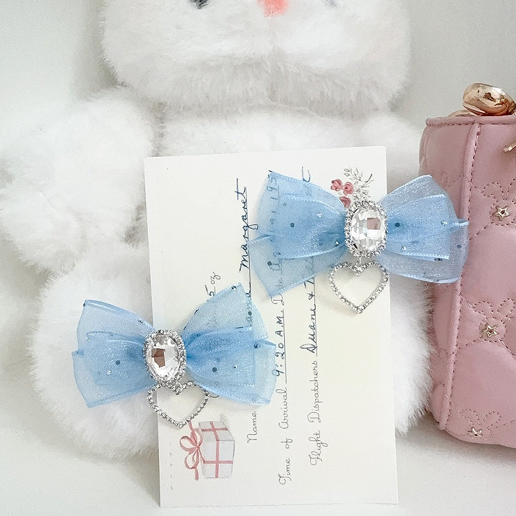 5-Colors Jirai Kei Lolita Twin Tails Bow Hairclips with Rhinestone Decor