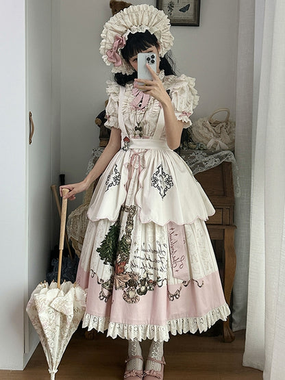 Plus Sizes Available Creamy Short Sleeves Blouse + Little Grils and Toys Print Skirt Set