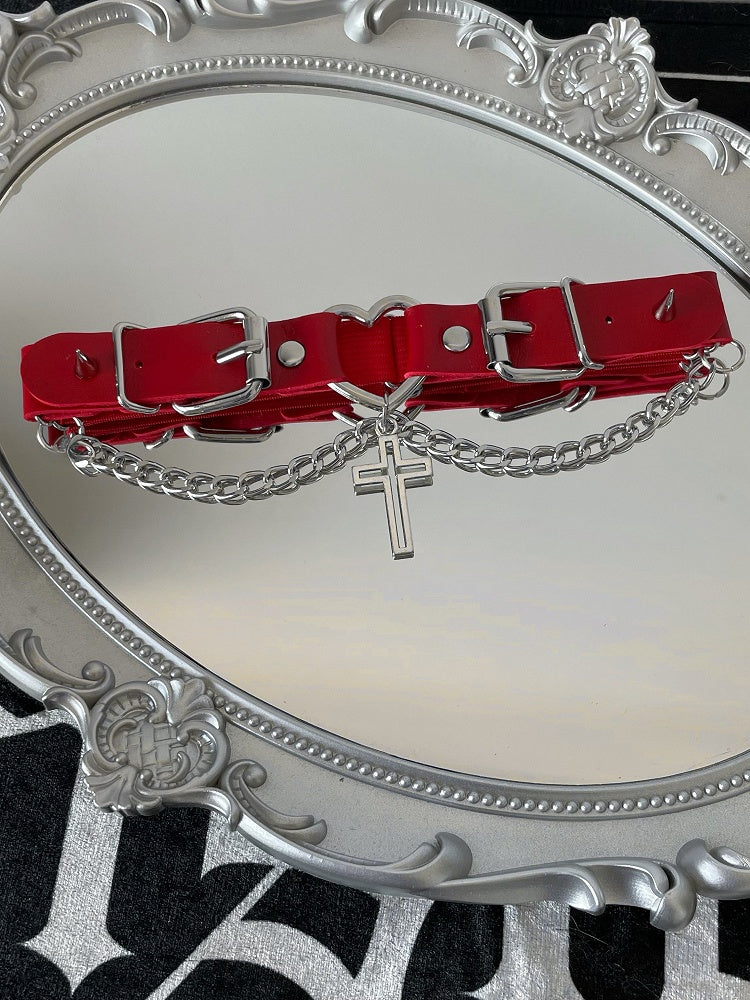 4 Color Options Punk Cross Pendant Studs Details Buckles Design Garter