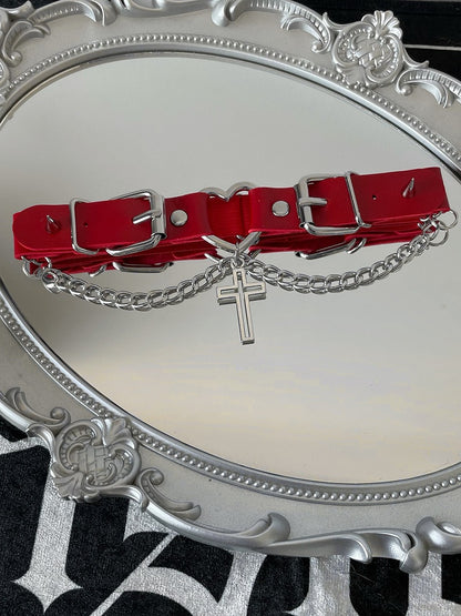 4 Color Options Punk Cross Pendant Studs Details Buckles Design Garter