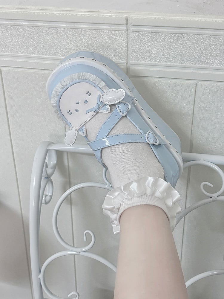 Tenshi Kaiwai Blue Round Toe Kitty Angel Heart Buckle Platform Lolita Shoes