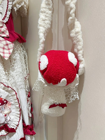 Plush Red & Beige Mushroom-Shaped Lolita Bag with Bow Accents