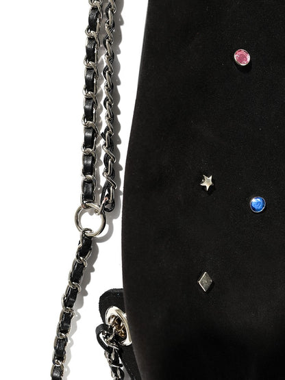 Charming Black Backpack With Rhinestone Embellishments