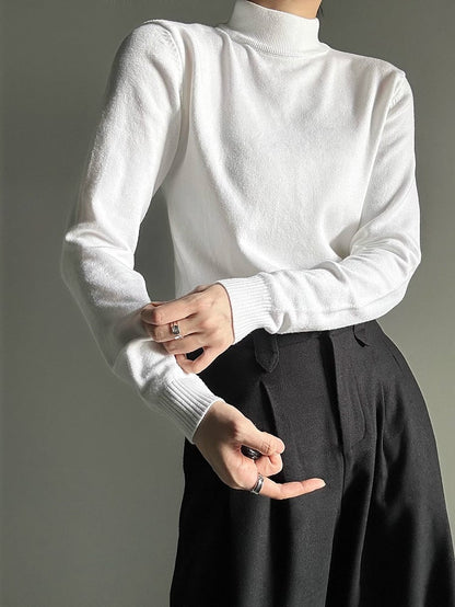 Ouji Lolita White Unisex Slim Fit Long-Sleeve Sweater with Turtle Neck