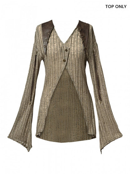 Light Coffee V-neck Wasteland Punk Slim Fit Knit Top