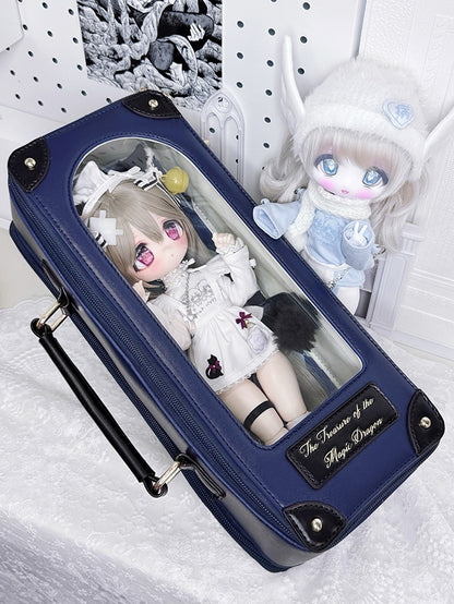 Dark Blue Diamond Pattern 1/6 Scale BJD Doll Bag with Two Straps