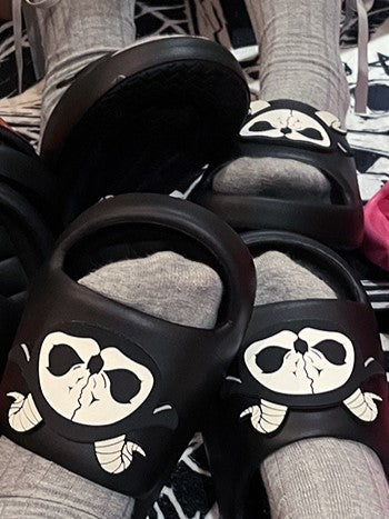 Black and White Grim Reaper Applique Gothic Summer Slippers