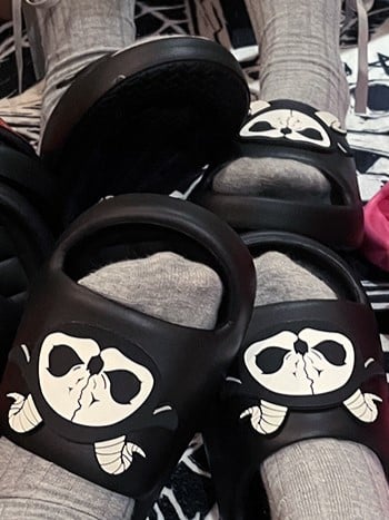 Black and White Grim Reaper Applique Gothic Summer Slippers