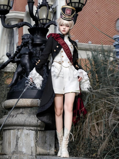 Black Detachable One-shoulder Cape Knight Tailcoat