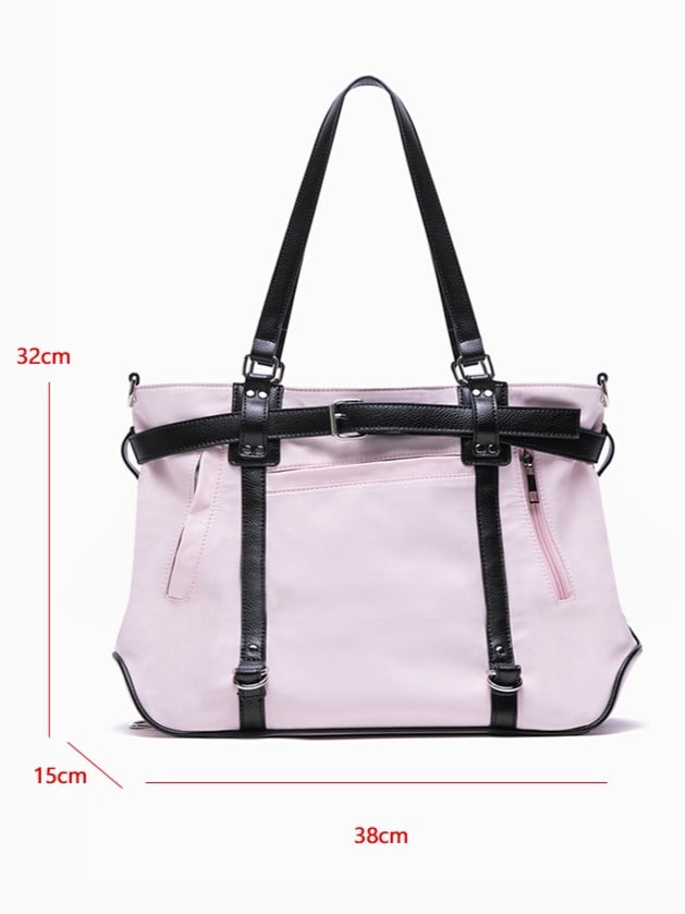Large-Sized Pink Tote With Bold Contrast Strap Details