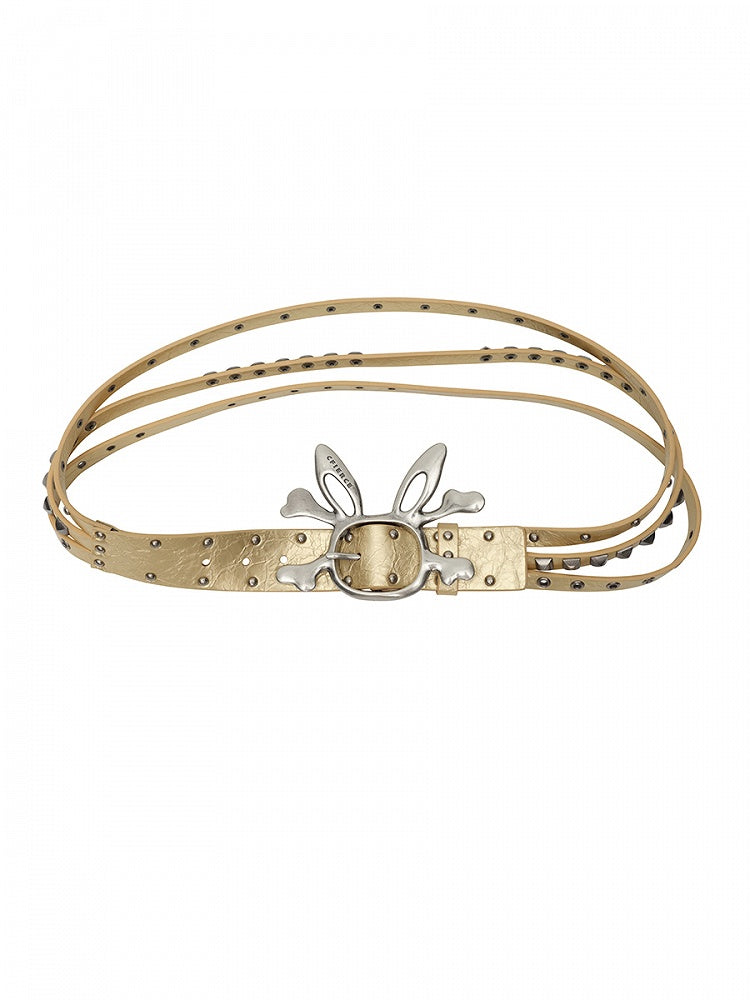 Black/Gold Bunny Skeleton PU Waist Belt
