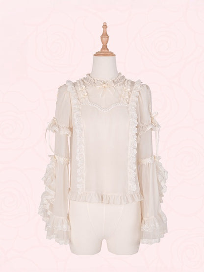 Beige Short Sleeves Blouse with Detachable Bell Sleeves