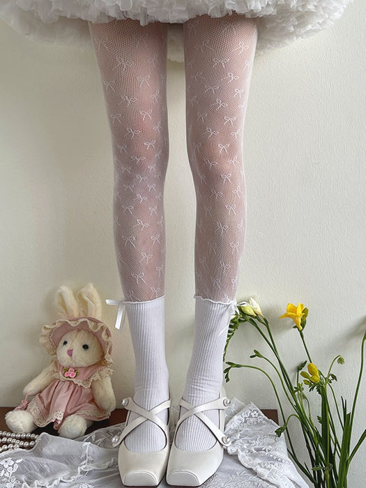 White Bowknot Pattern Lolita Tights
