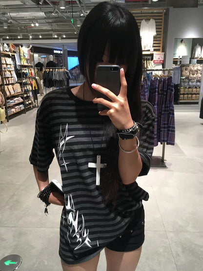 Black & Gray Stripe Pattern Tattoo T-shirt