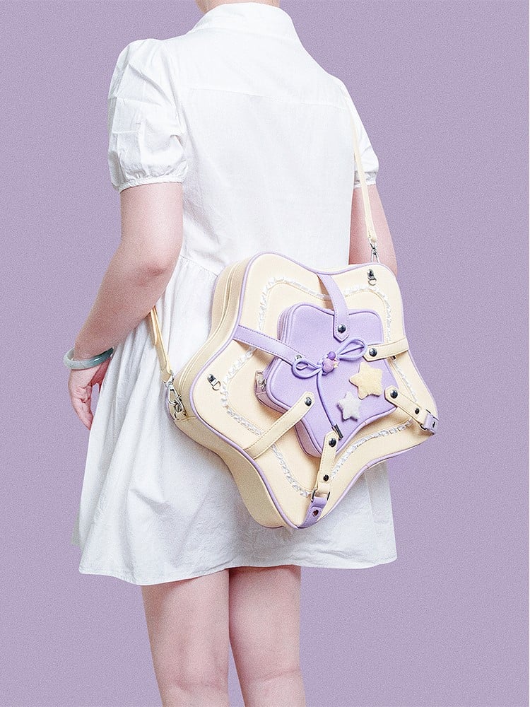 Yellow & Purple Charm 2-Way Kawaii Bag With Star Design