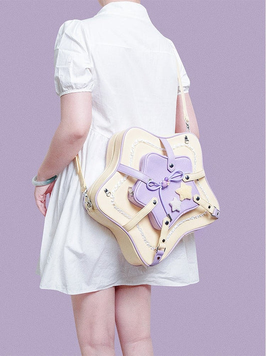 Yellow & Purple Charm 2-Way Kawaii Bag With Star Design