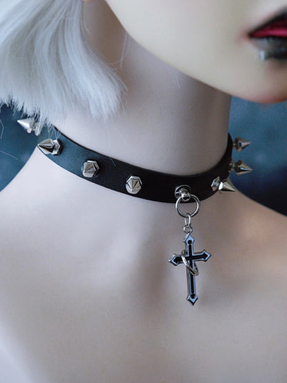 Black Gothic Cross Pendant Studs Design Choker