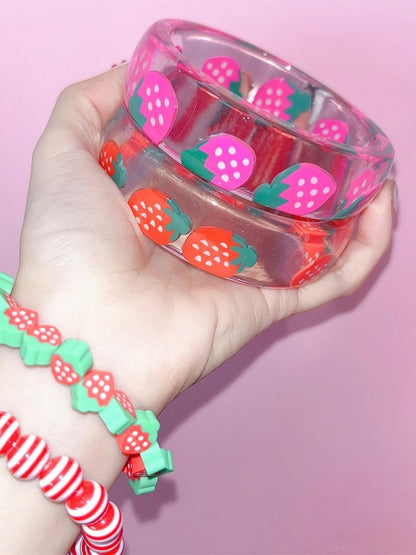 Red/Pink Y2K Strawberry Print Bangle