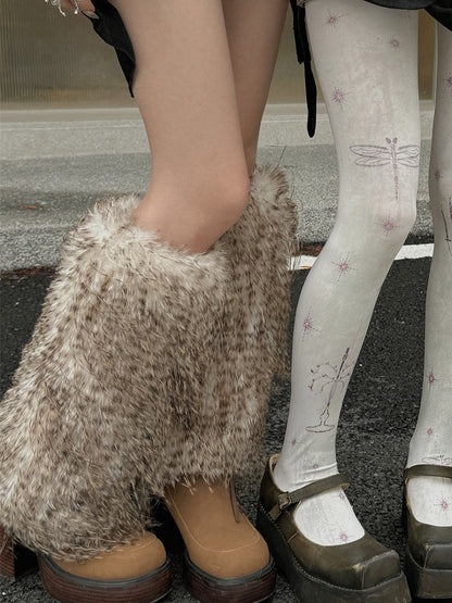 White/Grey/Coffee Y2K Shaggy Leg Warmers