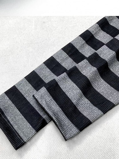 Dark Gray Cutout Shoulder Striped Pattern Print Design Hoodie Top