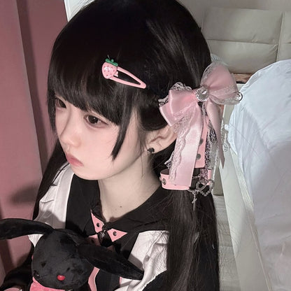 Black/Pink/White/Blue Stud Jirai Kei Bowknot Punk Hairclips