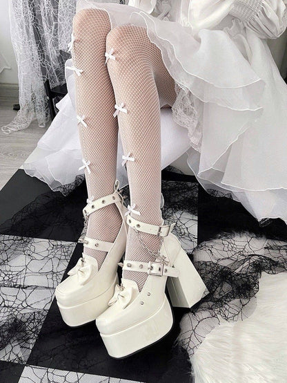 Spike Studs White Platform Block High Heels Punk Goth Shoes