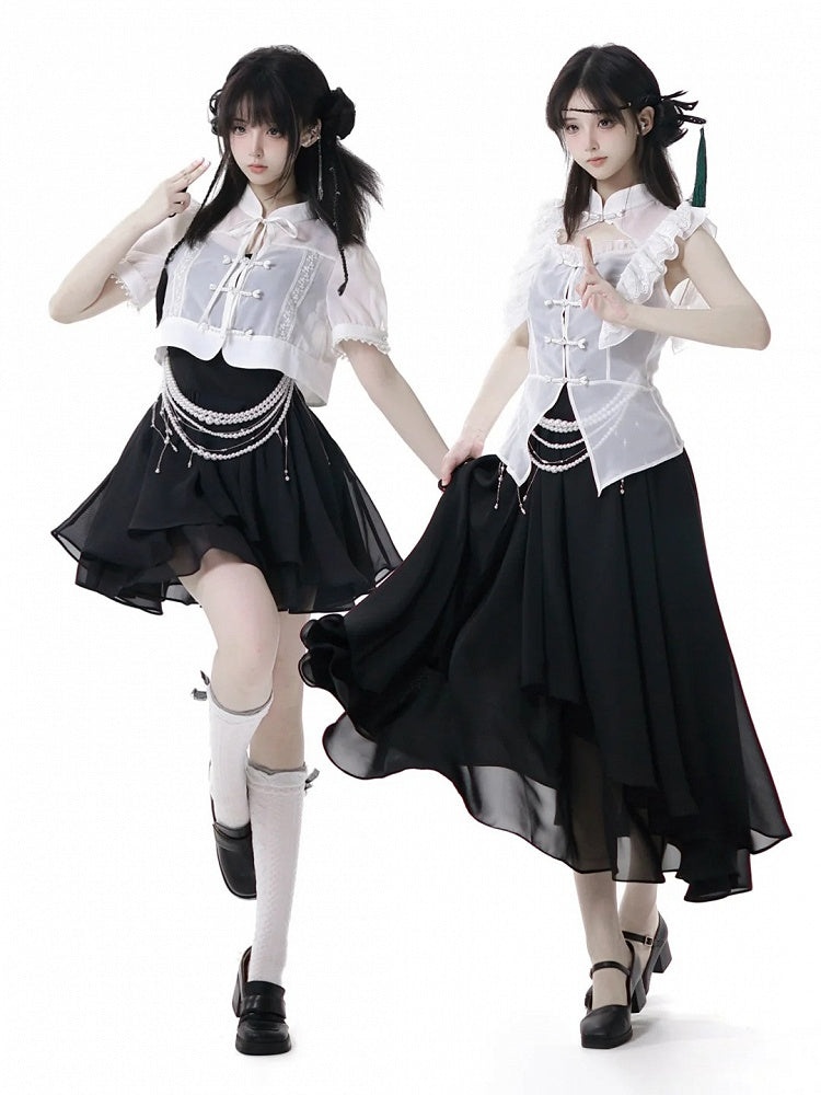 Black Chiffon Spaghetti Strap Dress Long/Short Version