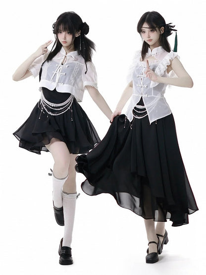 Black Chiffon Spaghetti Strap Dress Long/Short Version