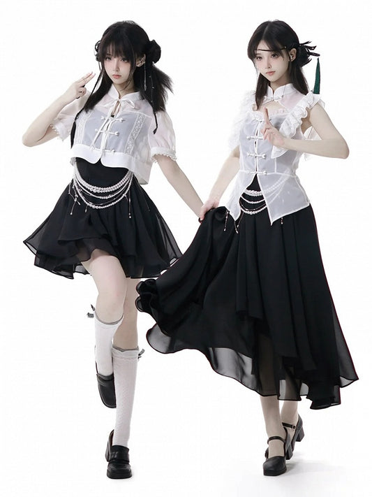 Black Chiffon Spaghetti Strap Dress Long/Short Version