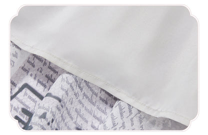 Newspaper Print Layered Handkerchief Skirt Elegant Dress Lolita Jumper Skirt