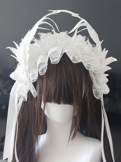 5 Color Options Wing Design Bowknot Details Ruffled Haircband