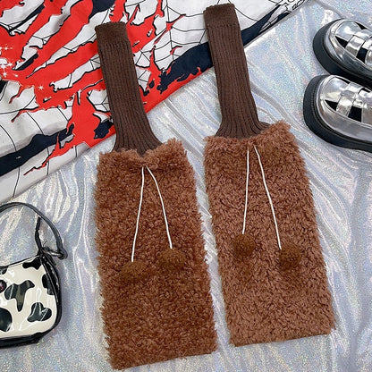 4 Color Options Y2K Pompons Knitted Plush Leg Warmers