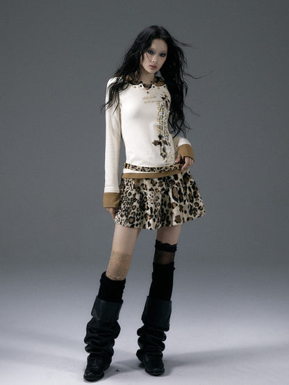 Leopard Plush Skirt with Rhinestone Detail