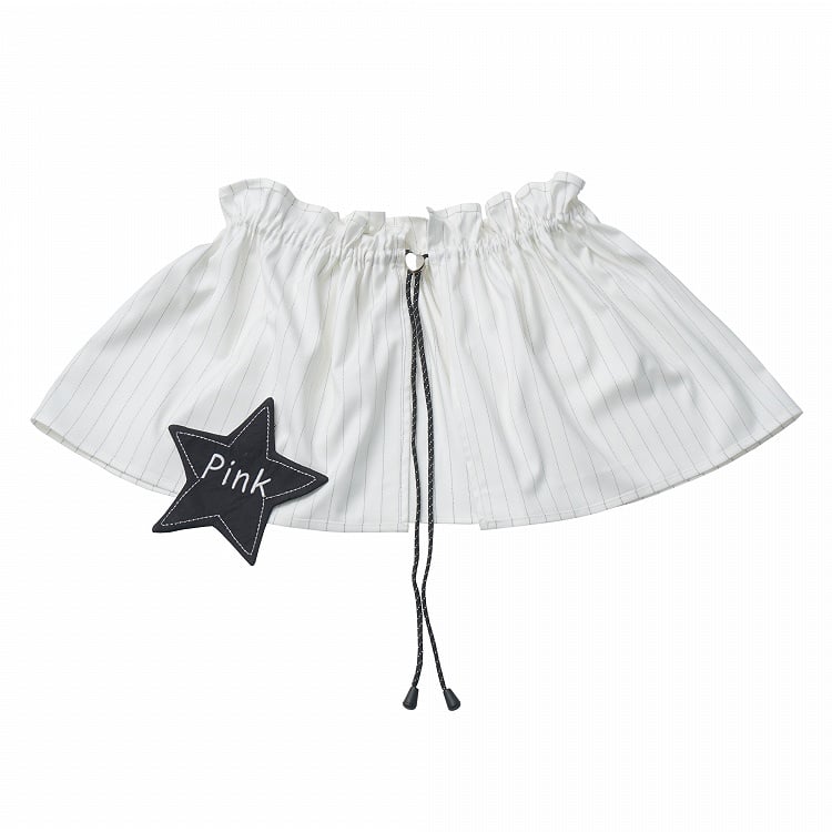 White Striped Drawstring Elastic Waist Accessory with Star Patch
