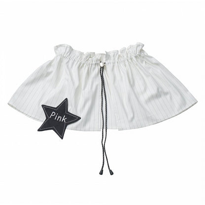 White Striped Drawstring Elastic Waist Accessory with Star Patch