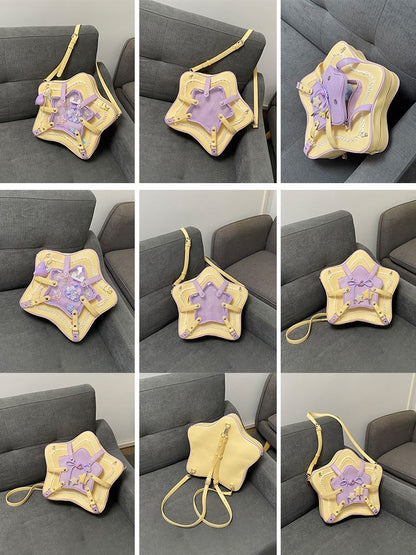 Yellow & Purple Charm 2-Way Kawaii Bag With Star Design