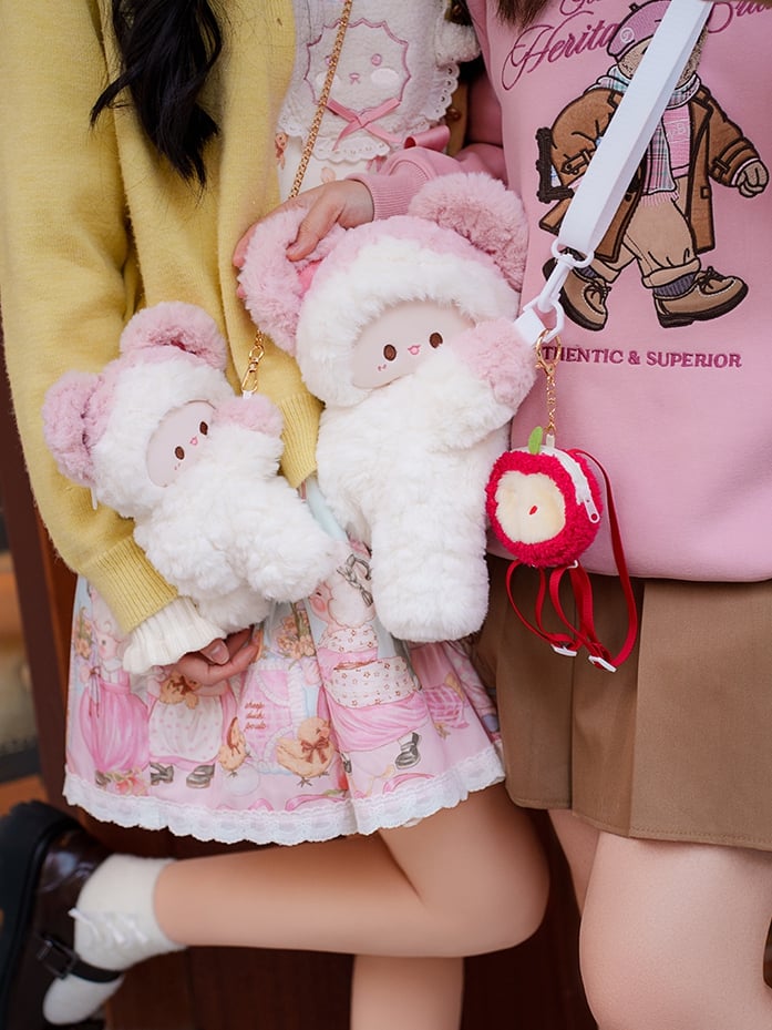White&Pink Plush Cute Mouse Backpack/Crossbody Bag + 2 Options Backpack Keychain Small/Middle Size