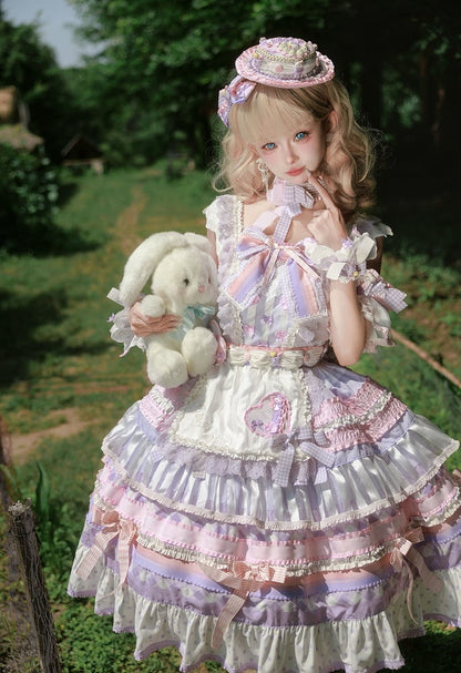 Purple Taro Paste Cake Bow Accents Tiered Skirt Sweet Lolita Dress