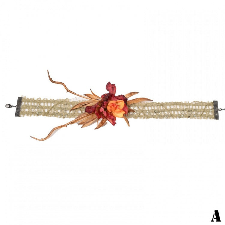 Fairy Goth Red / Green Flower Choker