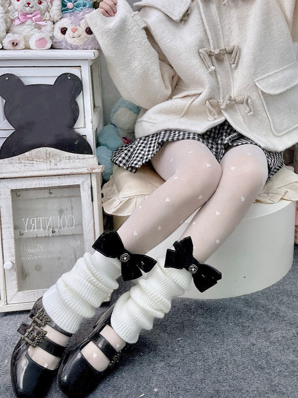 Black/White Leg Sleeves With Black Bowknot Details