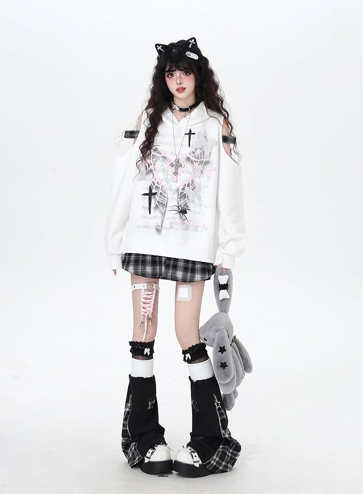 Y2K Style Plaid Leg Warmers in Black & White / Red & Black Colorblock with Star Appliques