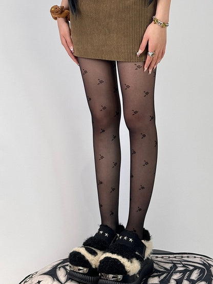 Black/White Floral Pattern Tights