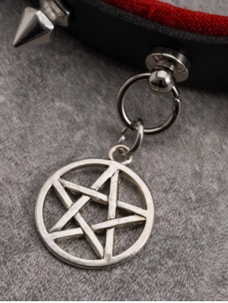 Black And Red Plaid Pattern With Studs And Pentagram Charm Design KC