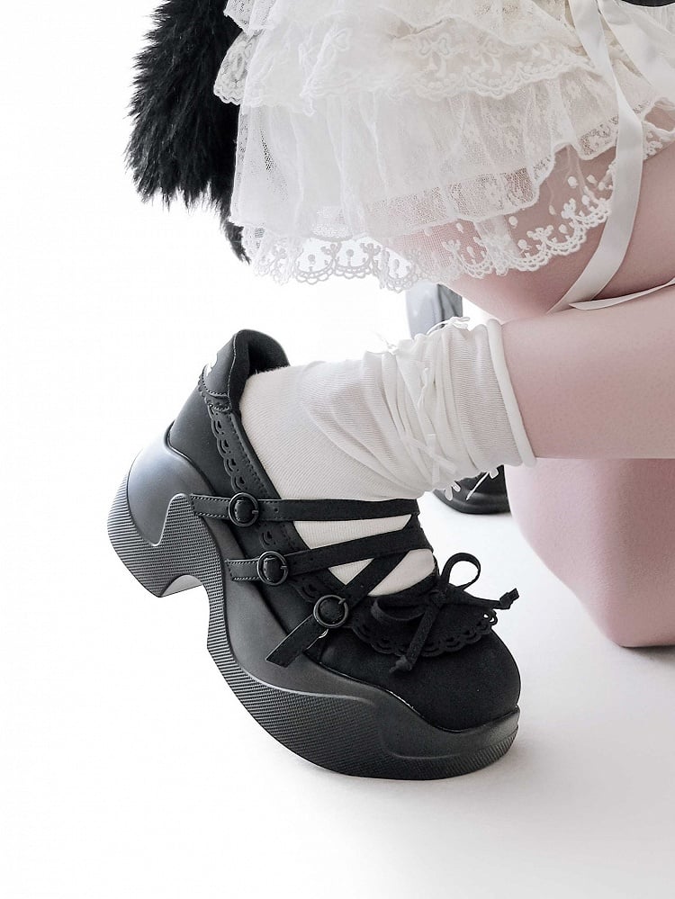 Black Knotted Bow at Top Crisscross Design Platforms